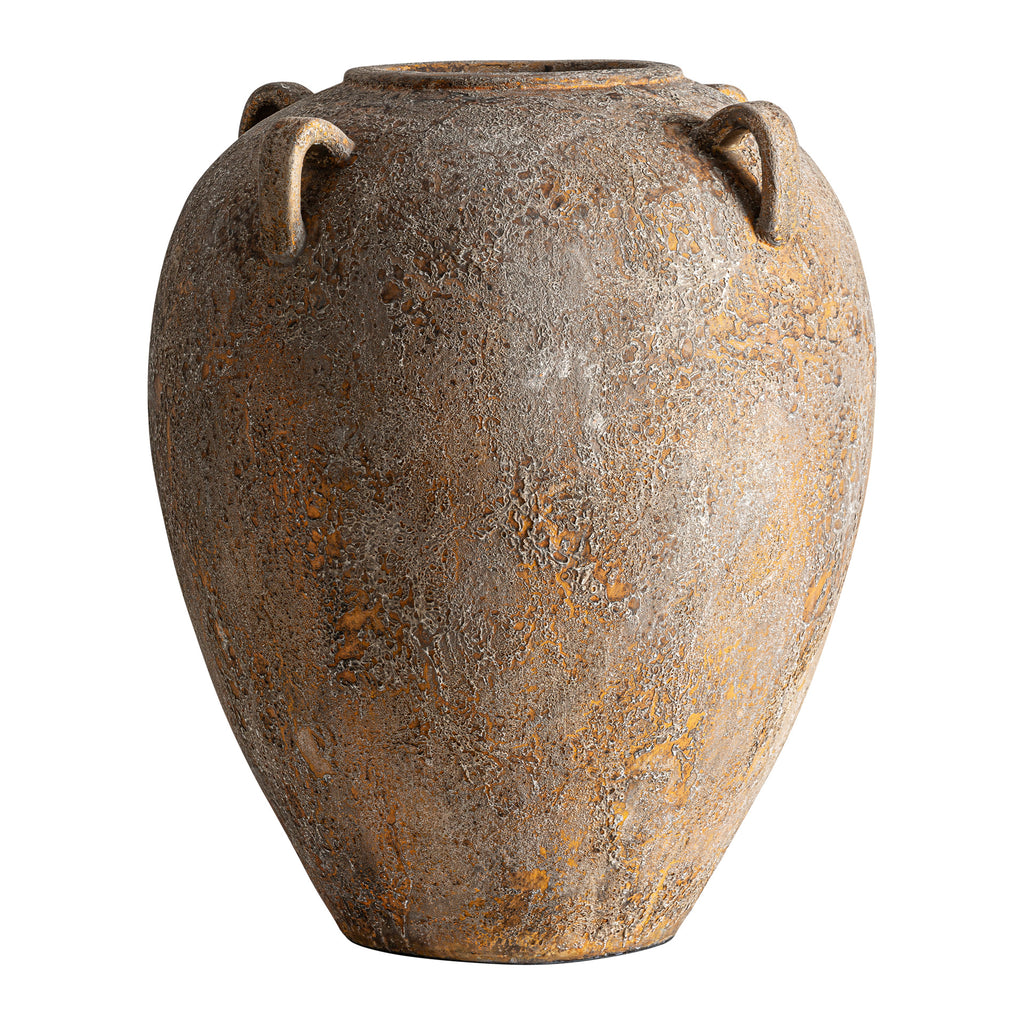 Amphorenvase aus Stahlbeton in Braun, handgefertigtes Unikat im klassischen Stil mit Antik-Finish