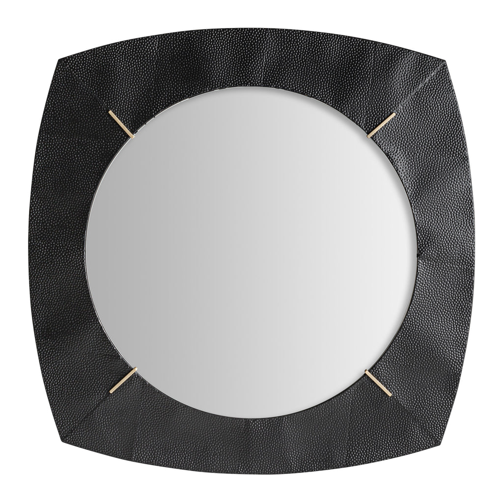 Schwarzer Wandspiegel im Art Deco Stil mit schlankem Eisenrahmen und dezenten Details