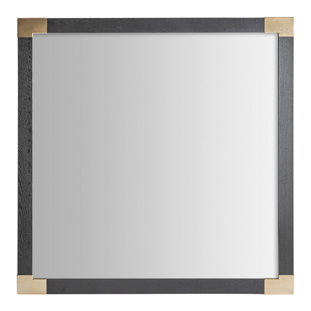 Art Deco Wandspiegel aus schwarzem Eschenholz mit goldenen Metallecken