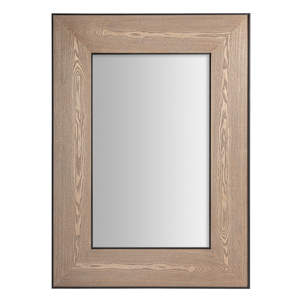 Art Deco Wandspiegel aus hellbraunem Eschenholz mit schwarzen Eisendetails