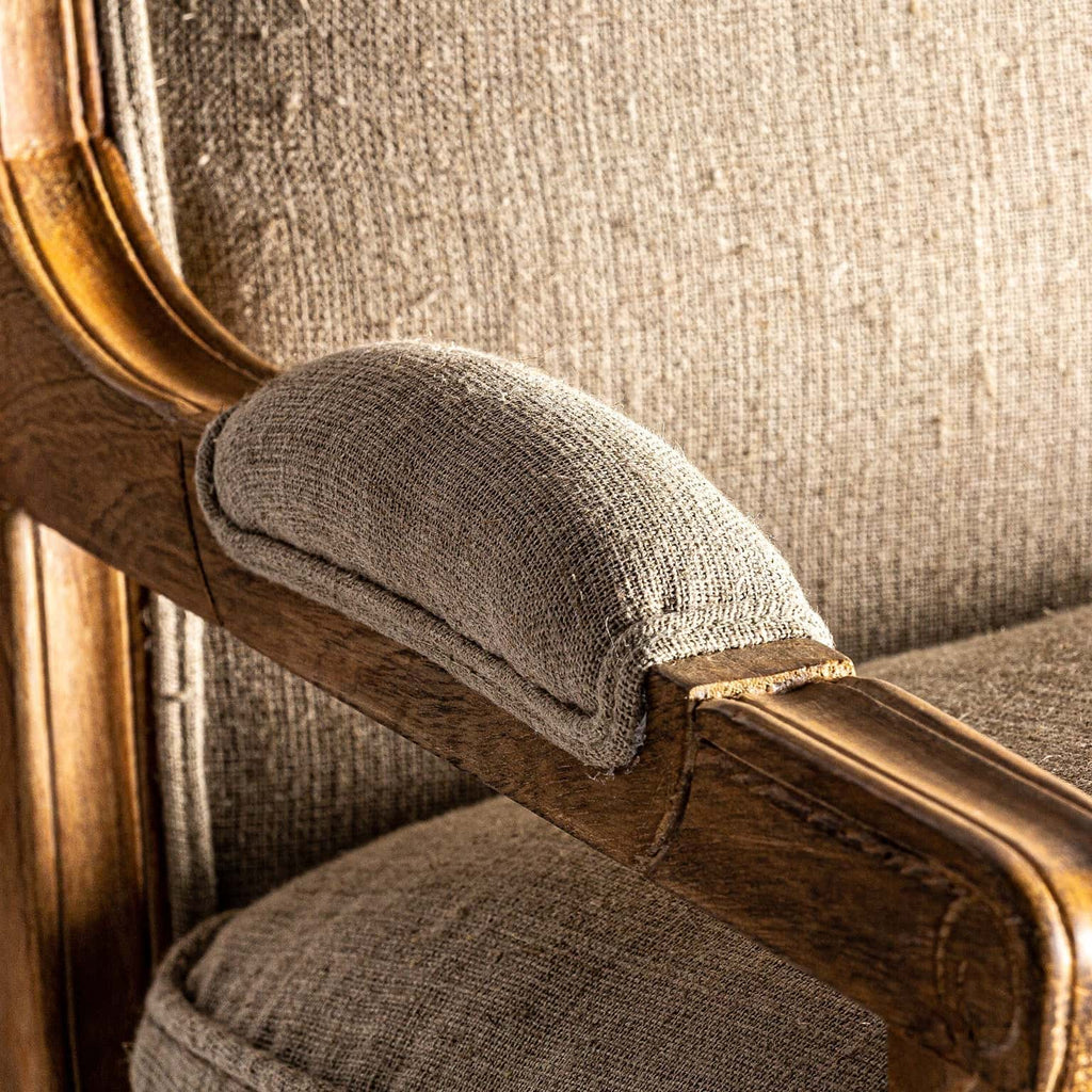 2 Sitzer Sofa aus Mangoholz kombiniert mit beiger Baumwolle im Klassik Stil - Maison Oudh