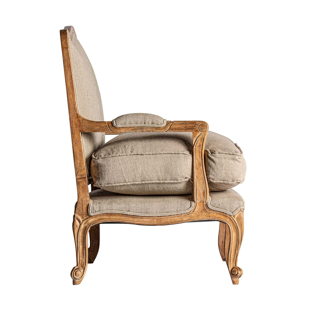 2 Sitzer Sofa aus Mangoholz kombiniert mit beiger Baumwolle im Klassik Stil - Maison Oudh