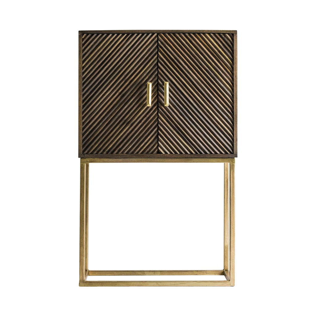 Art Deco Schrank aus goldfarbenem Eisen und braunem Mangoholz

