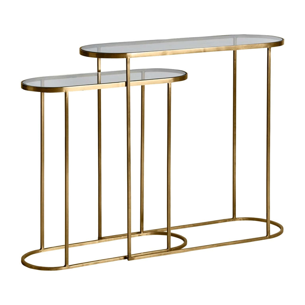 2er Set Konsole in Gold kombiniert mit Glasplatten - Maison Oudh