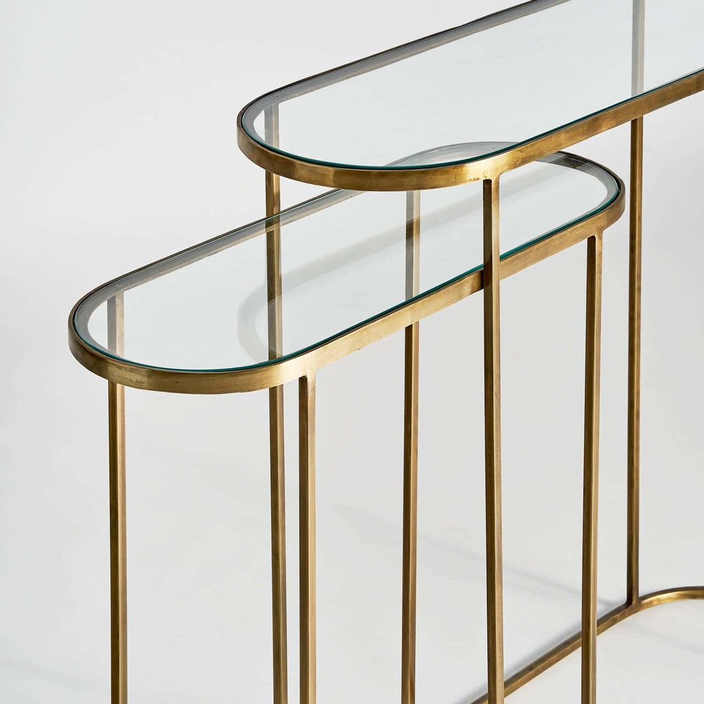 2er Set Konsole in Gold kombiniert mit Glasplatten - Maison Oudh
