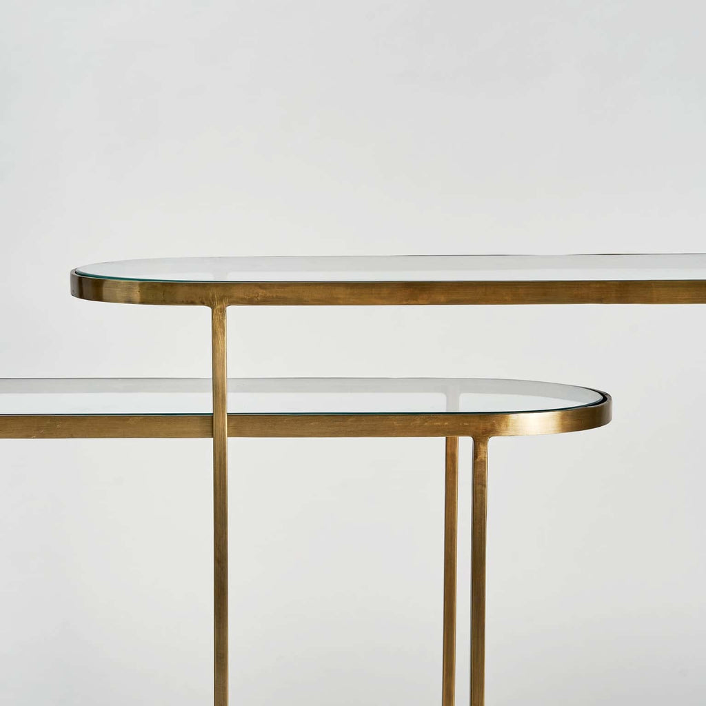 2er Set Konsole in Gold kombiniert mit Glasplatten - Maison Oudh