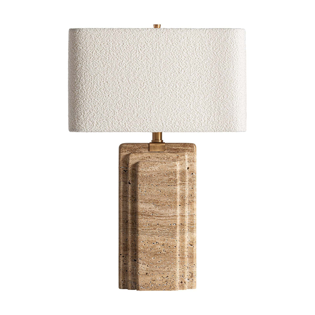 Handgefertigte Art Deco Tischlampe - Goldenes Eisen mit beigem Marmor und weißem Lampenschirm - Maison Oudh