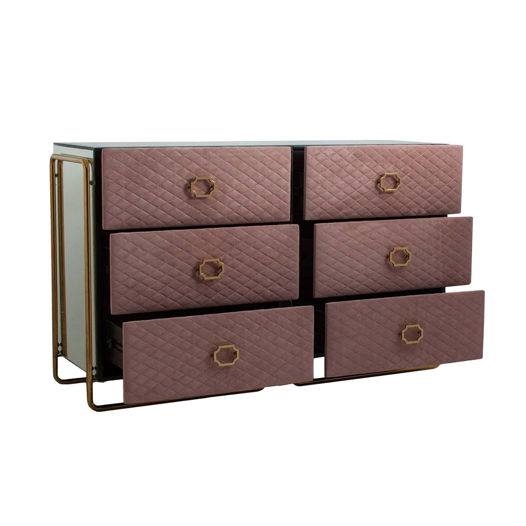 Art Deco Kommode in Altrosa mit Schubladen und goldenen Griffen - Maison Oudh