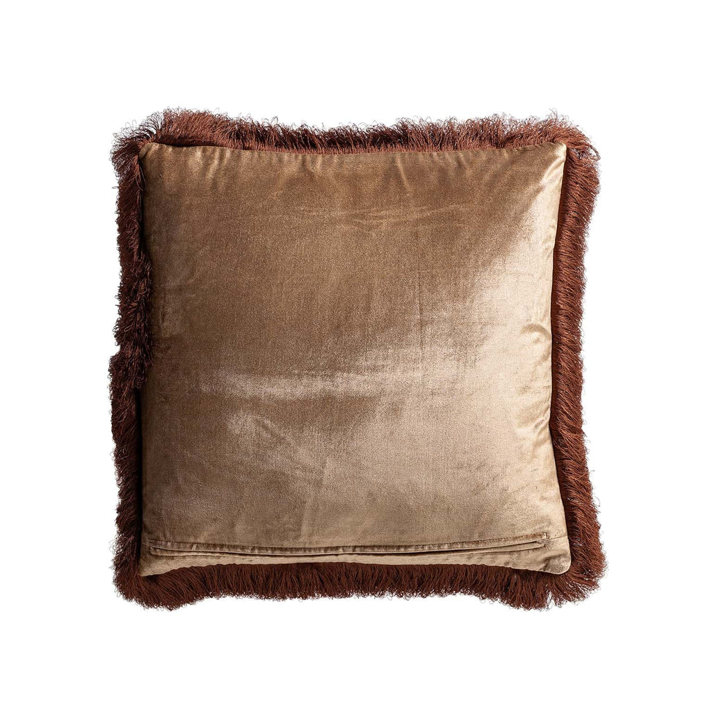 Beiges Samtkissen mit Fransen - Maison Oudh