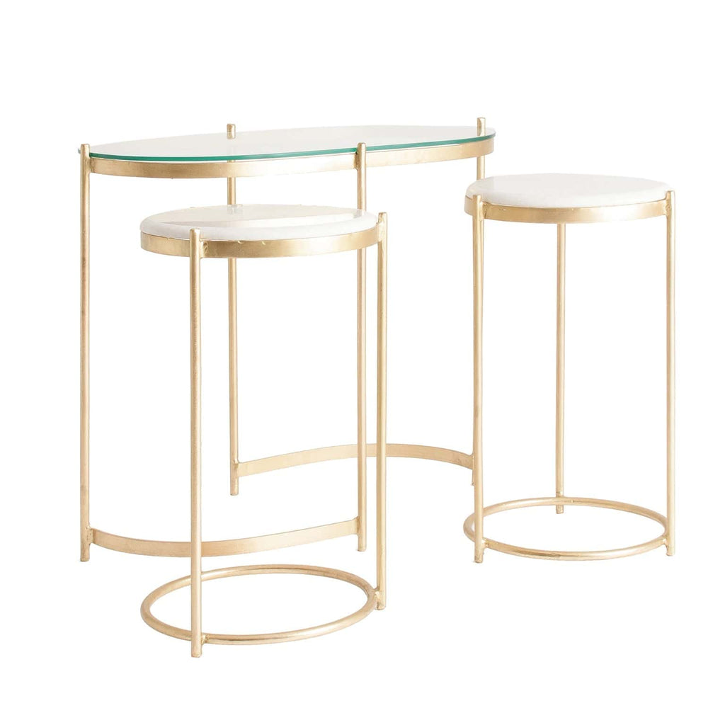 Beistelltische im 3er Set in Gold kombiniert mit weissem Marmor - Maison Oudh