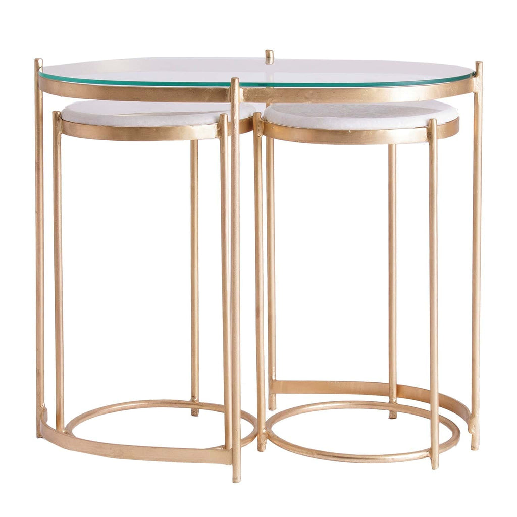 Beistelltische im 3er Set in Gold kombiniert mit weissem Marmor - Maison Oudh