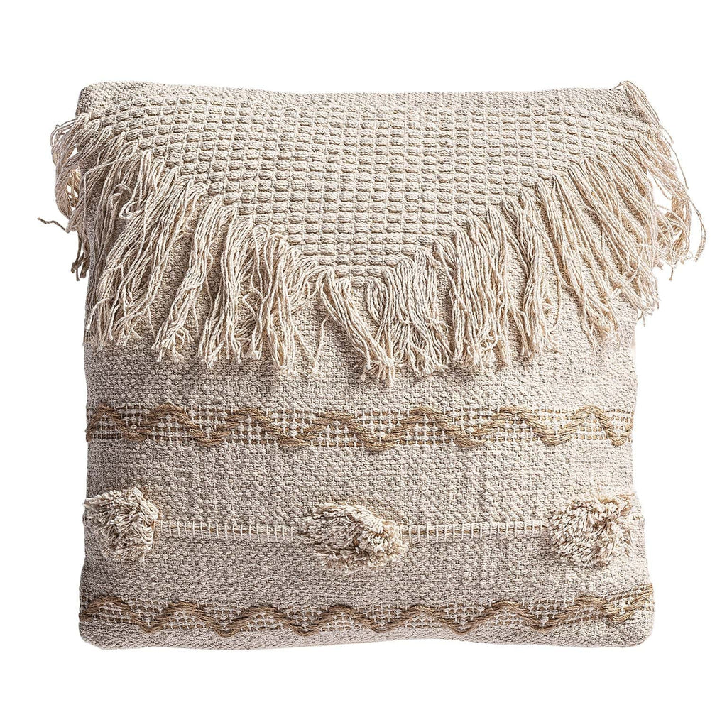 Besticktes Kissen aus Jute und Baumwolle mit Fransen - Maison Oudh Vintage Chic: Besticktes Kissen aus Jute und Baumwolle