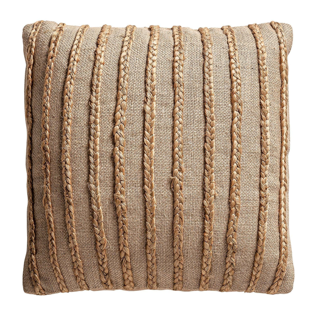 Bohemian Bliss: Beiges Kissen mit Geflecht aus Jute, Baumwolle und Polyester - Maison Oudh