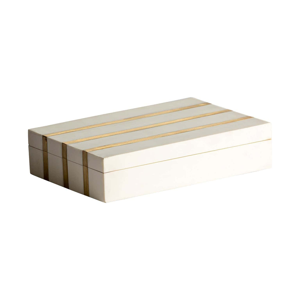 Box mit Deckel in Weiss kombiniert mit goldenen Streifen - Maison Oudh