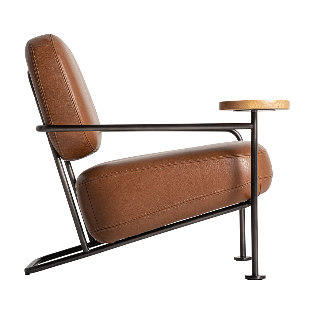 Brauner Contemporary Ledersessel mit integriertem rundem Tisch - Maison Oudh