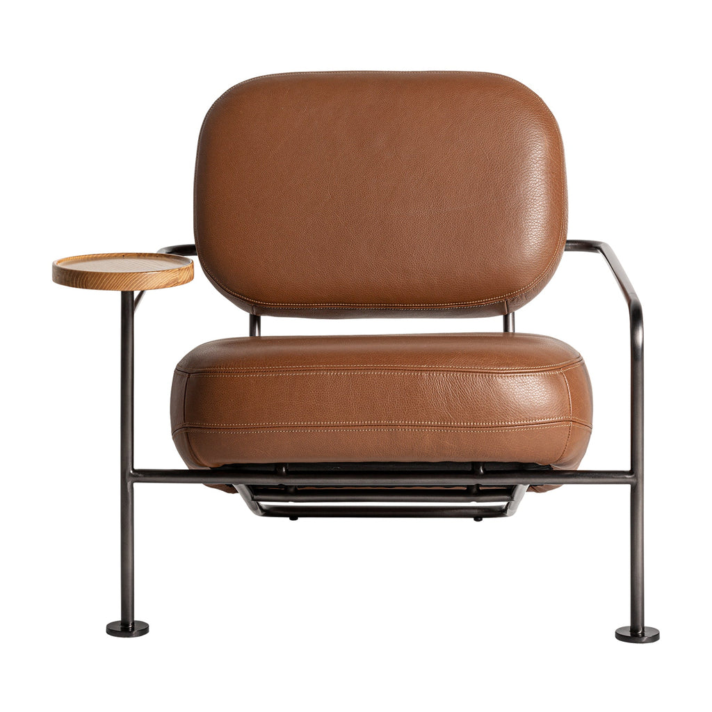 Brauner Contemporary Ledersessel mit integriertem rundem Tisch - Maison Oudh