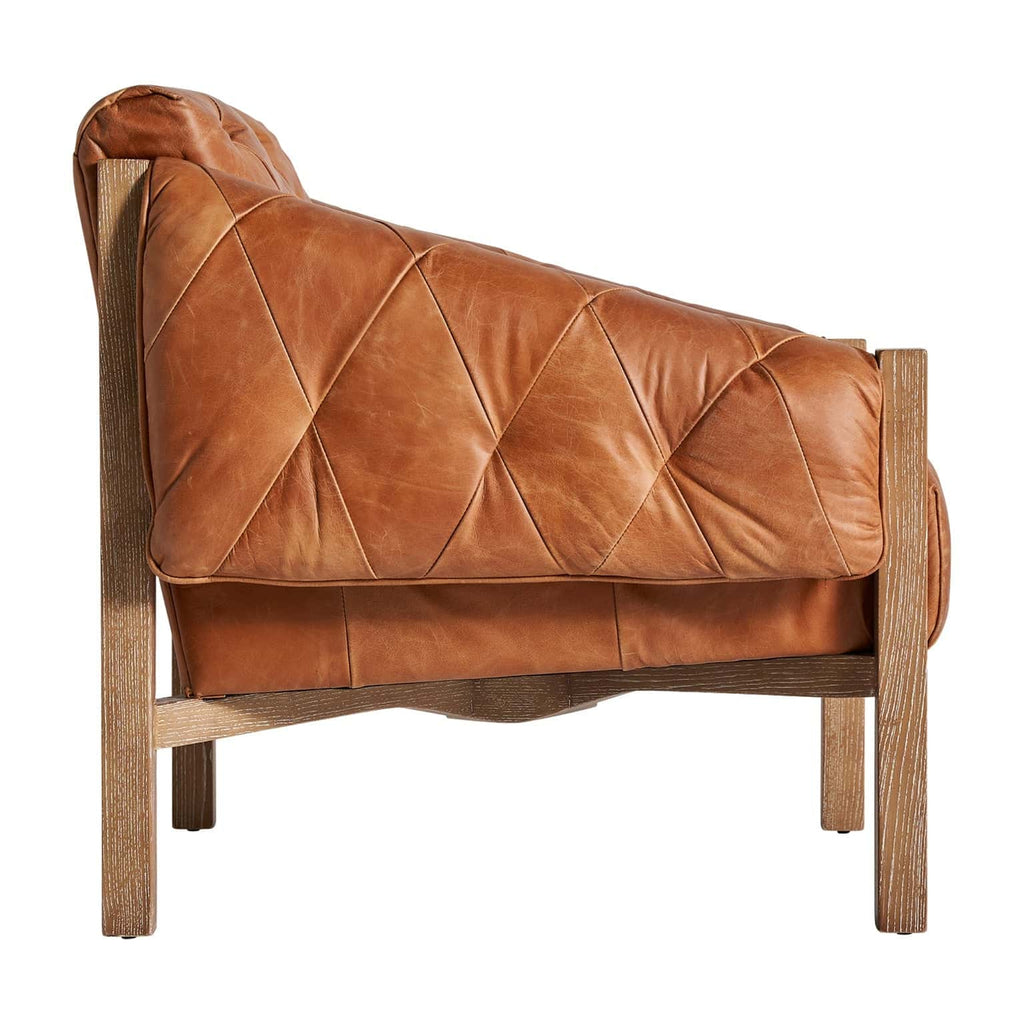 Brauner Ledersessel kombiniert mit Birkenholz im Vintage Stil - Maison Oudh