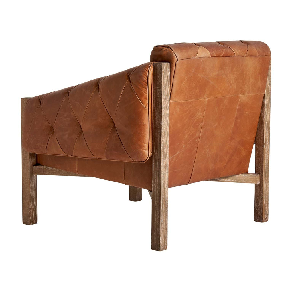 Brauner Ledersessel kombiniert mit Birkenholz im Vintage Stil - Maison Oudh
