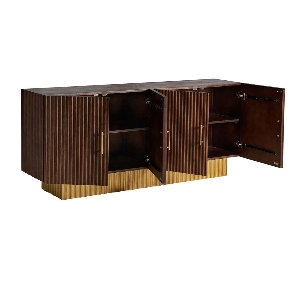 Braunes Sideboard aus Mangoholz kombiniert mit goldenen Elementen - Maison Oudh
