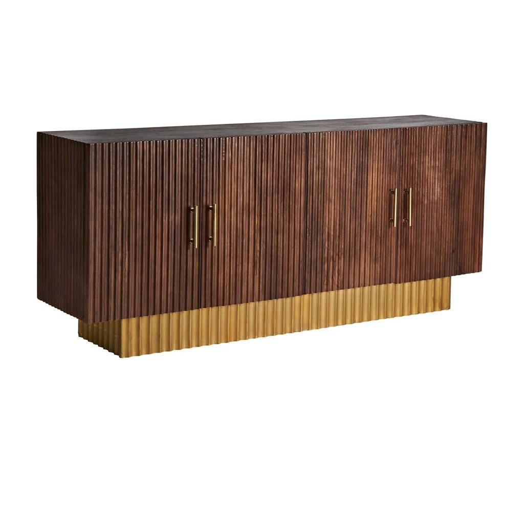 Viertüriges Sideboard im Art Deco Stil aus Mangoholz mit Goldenen Griffen