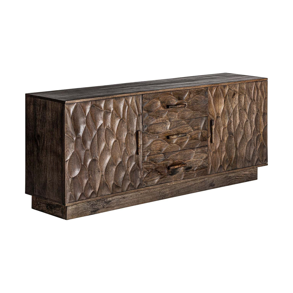 Braunes Sideboard aus Mangoholz mit dekorativen Türen und Schubladen - Maison Oudh