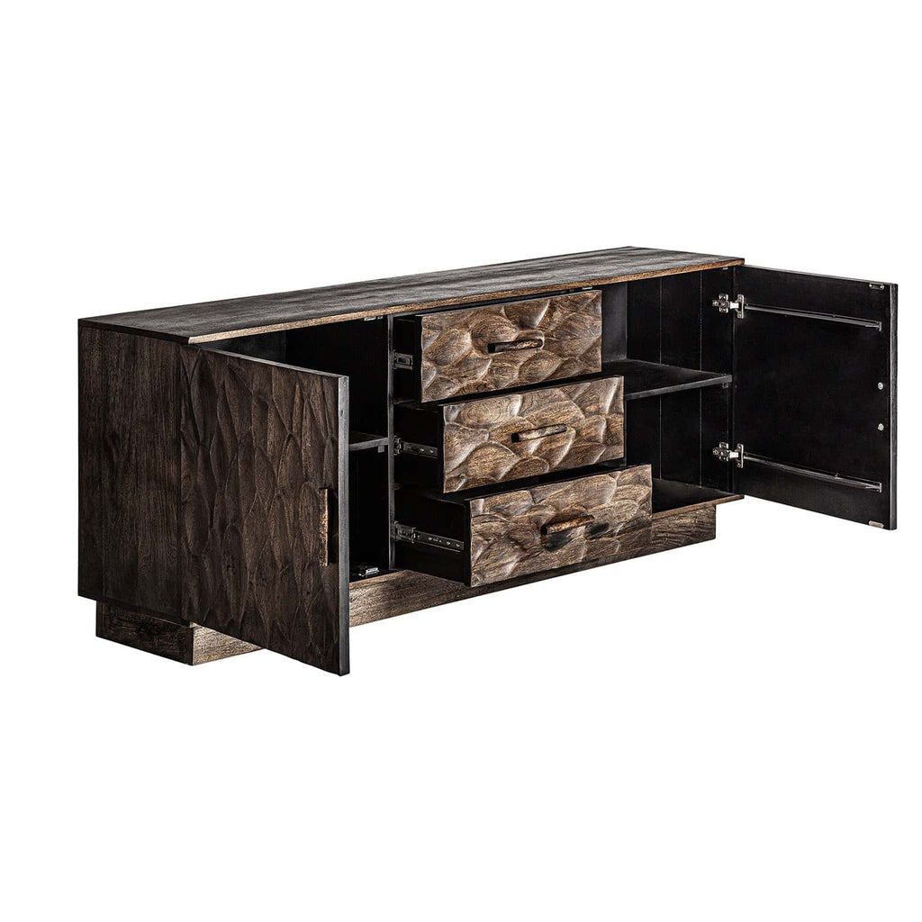 Braunes Sideboard aus Mangoholz mit dekorativen Türen und Schubladen - Maison Oudh