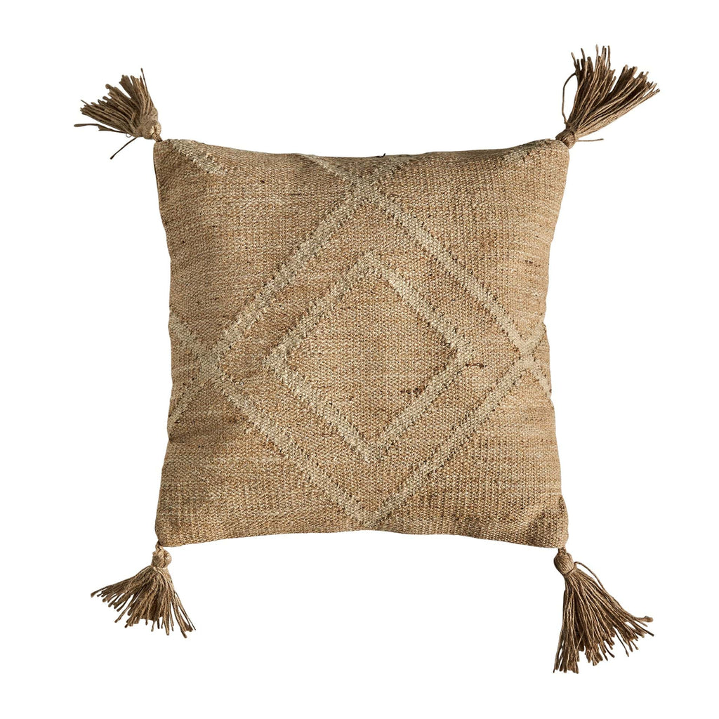 Braunes Vintage Kissen aus Jute mit Quasten - Maison Oudh