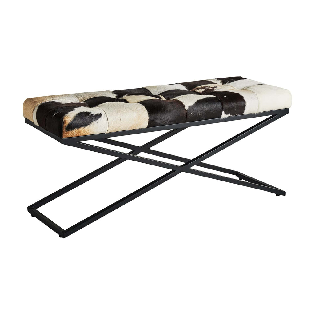 Breiter Hocker bezogen mit Leder - Maison Oudh