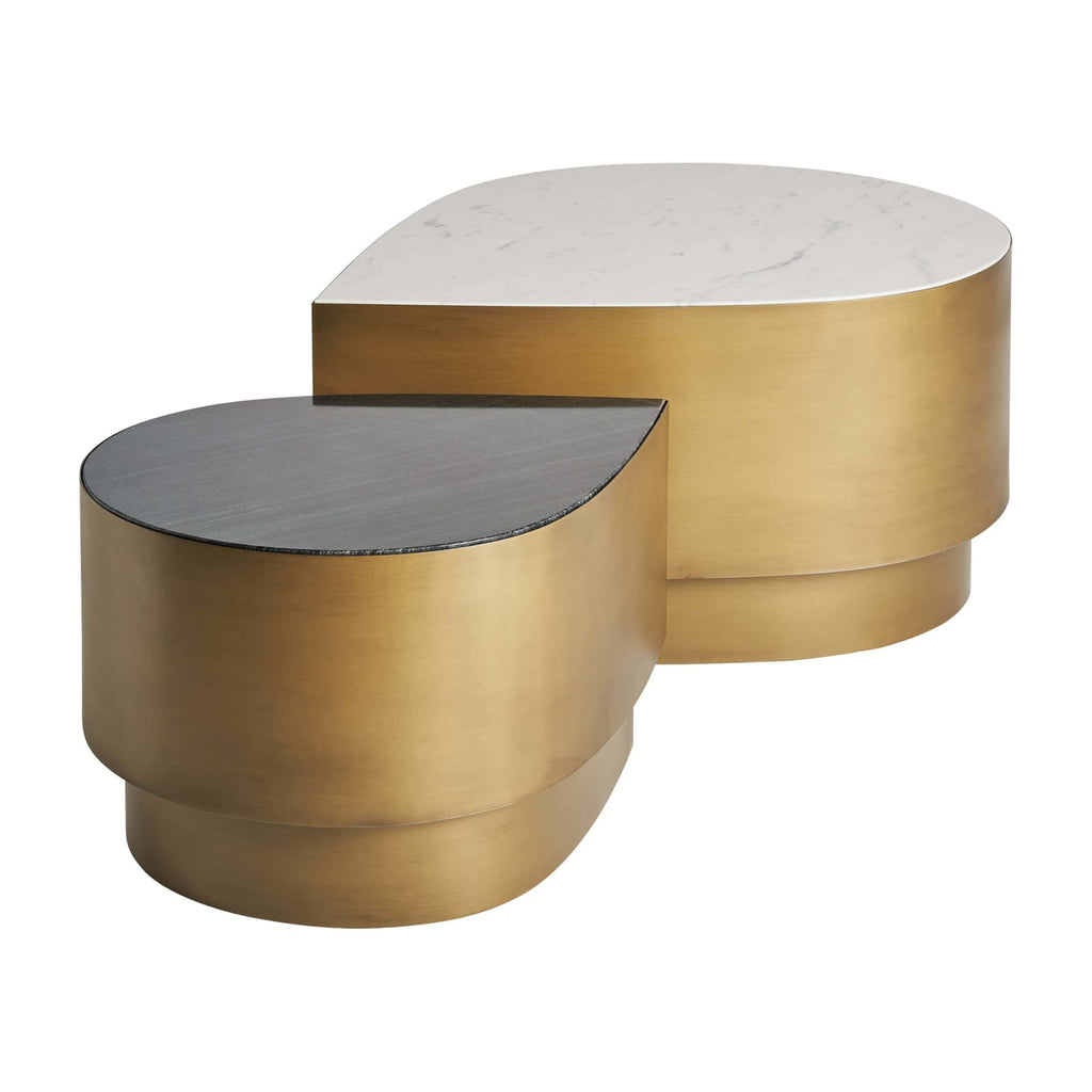 Couchtisch im 2er Set in Gold kombiniert mit weissem und schwarzem Marmor - Maison Oudh