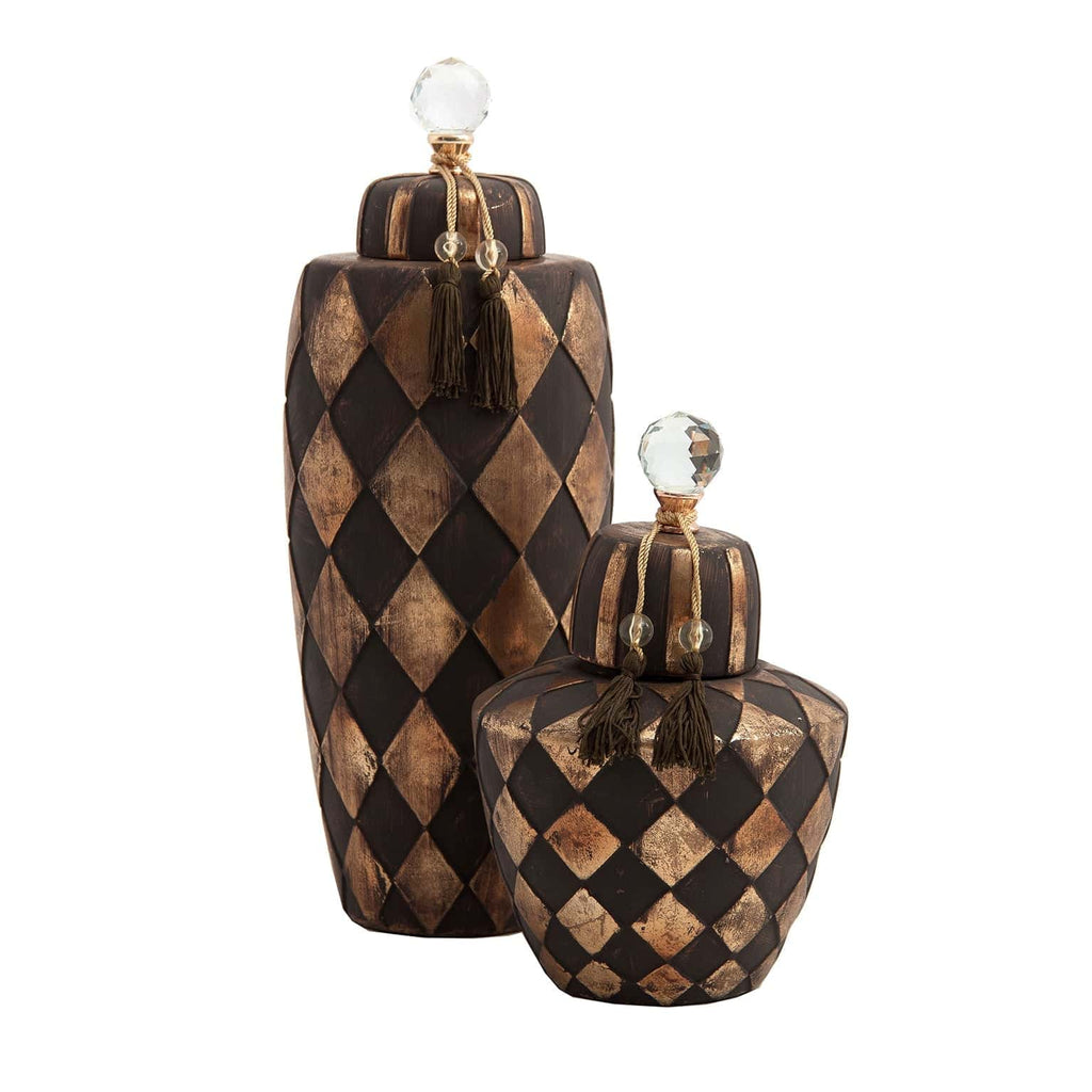 Dekorative Keramikvase mit Deckel in Schwarz und Gold - Maison Oudh