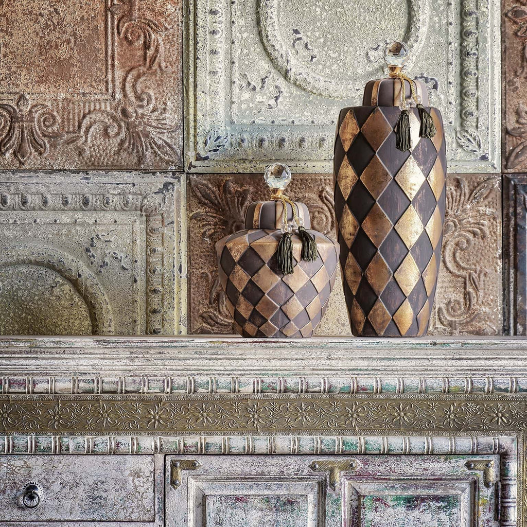 Dekorative Keramikvase mit Deckel in Schwarz und Gold - Maison Oudh