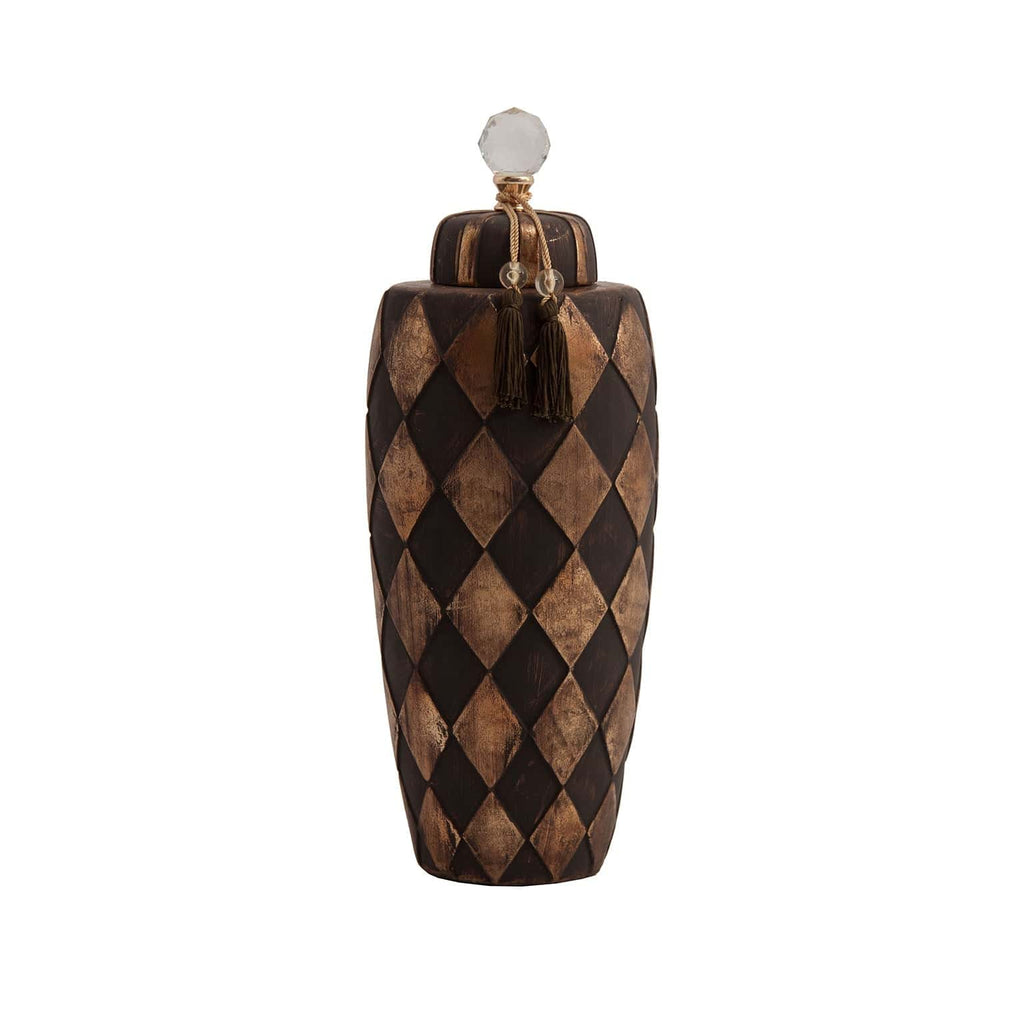 Dekorative Keramikvase mit Deckel in Schwarz und Gold - Maison Oudh