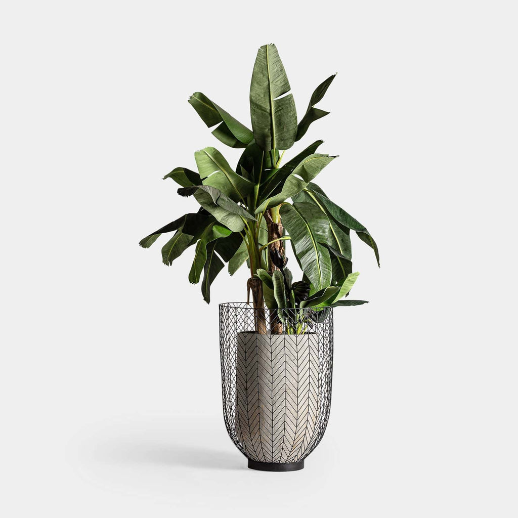 Designer Amphore Plissé aus schwarzem Eisen kombiniert mit Beton im 2er Set - Maison Oudh