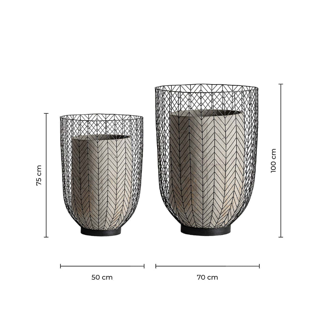 Designer Amphore Plissé aus schwarzem Eisen kombiniert mit Beton im 2er Set - Maison Oudh