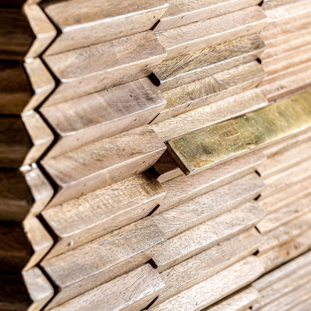 Designer Kommode Plissé aus Mangoholz kombiniert mit Marmor - Maison Oudh