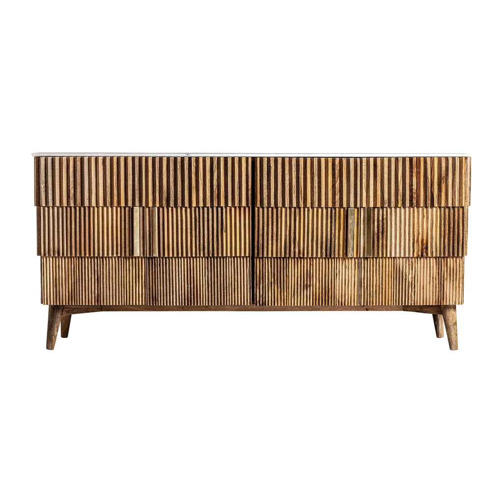 Designer Sideboard aus Mangoholz kombiniert mit weissem Marmor - Maison Oudh