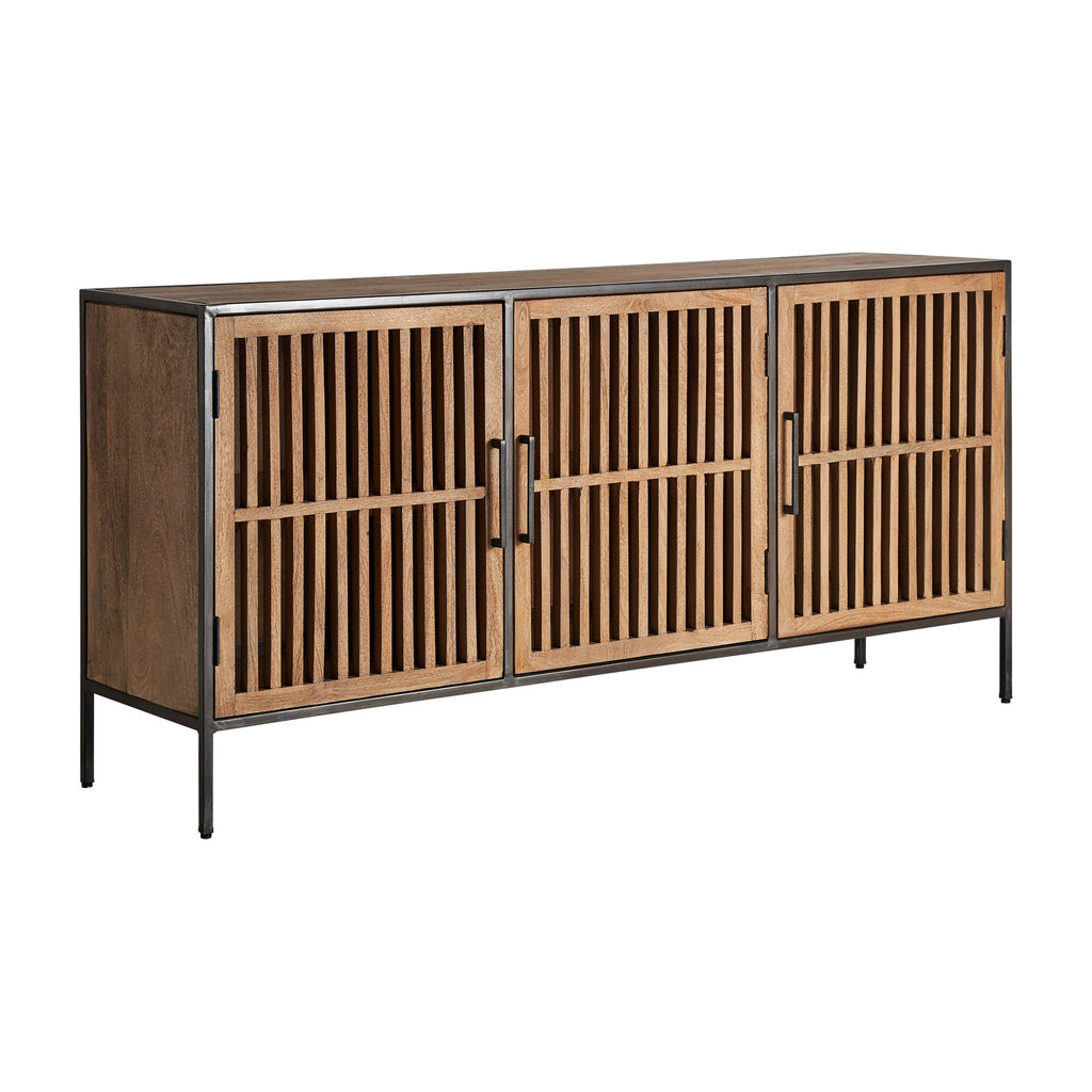 Dreitüriges Sideboard aus Mangoholz kombiniert mit schwarzen Elementen - Maison Oudh