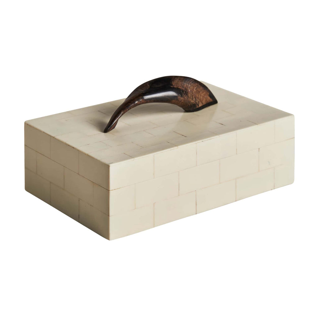 Eckige elfenbeinfarbene Box aus Bone mit Deckel - Maison Oudh