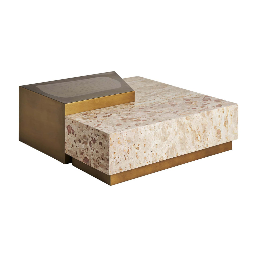 Eckiger Art Deco Couchtisch aus Weißem Marmor mit Gold - Maison Oudh