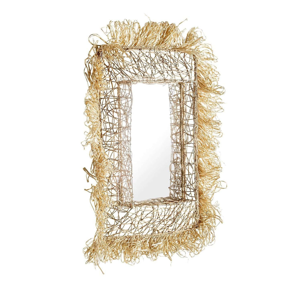 Eckiger Spiegel im Ethno Stil kombiniert mit Naturfasern und Rattan - Maison Oudh