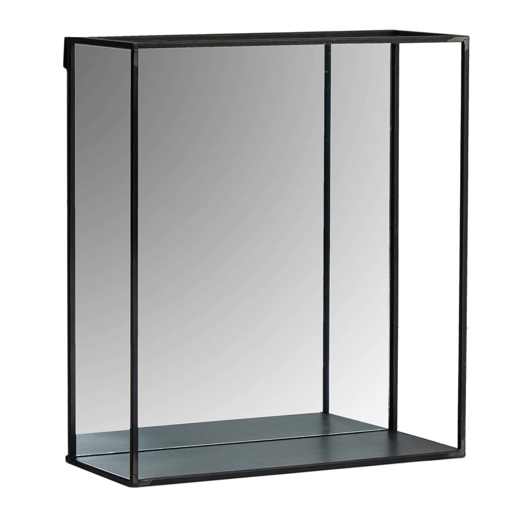 Eckiger Spiegel in Schwarz mit einer Ablagefläche im Industrial Design - Maison Oudh