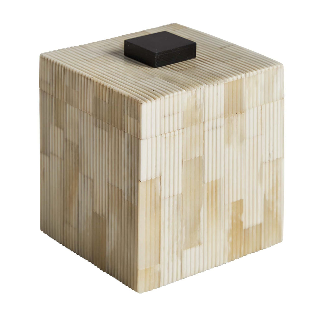 Elfenbeinfarbene Box mit Deckel aus Bone mit Schwarzem Griff