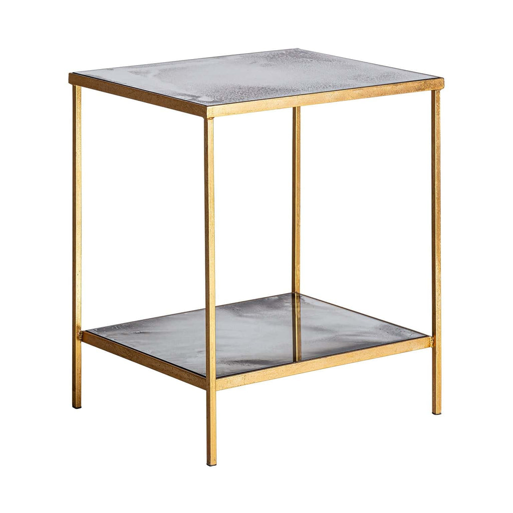 Goldener Beistelltisch mit dunklen Spiegelplatten im Art Deco Stil - Maison Oudh