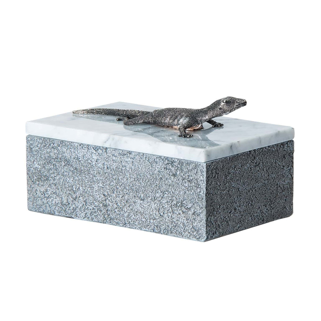 Graue Box aus Marmor mit einem dekorativen Deckel -small- - Maison Oudh