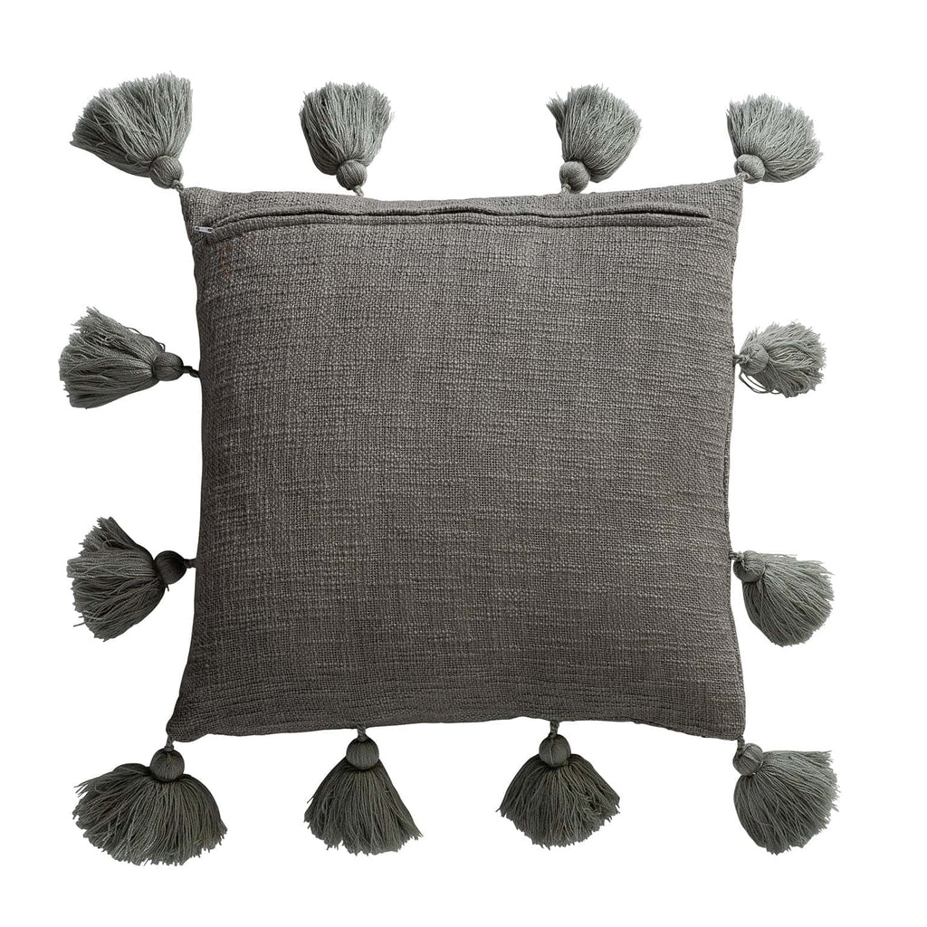 Graues Kissen aus Baumwolle mit Quasten - Maison Oudh