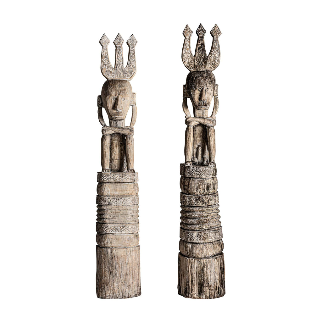Grosse handgefertigte Bodenskulpturen aus Tropenholz im 2er Set - Maison Oudh