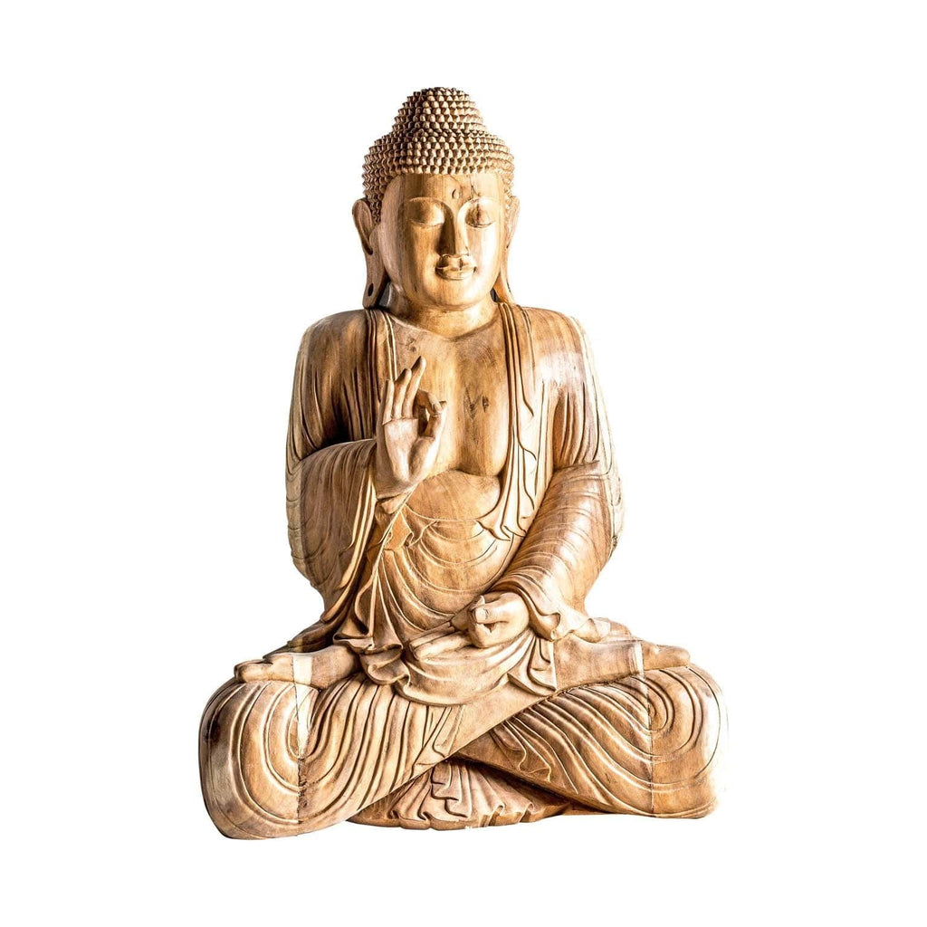 Grosse handgefertigte Buddha-Skulptur aus Tropenholz - Maison Oudh