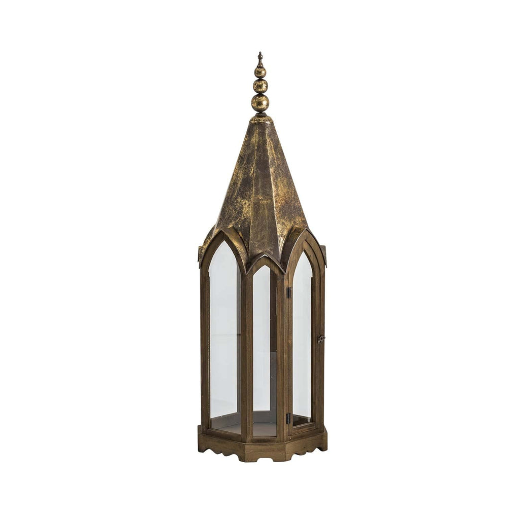 Grosse Laterne in Gold aus Tannenholz und Stahl - Maison Oudh