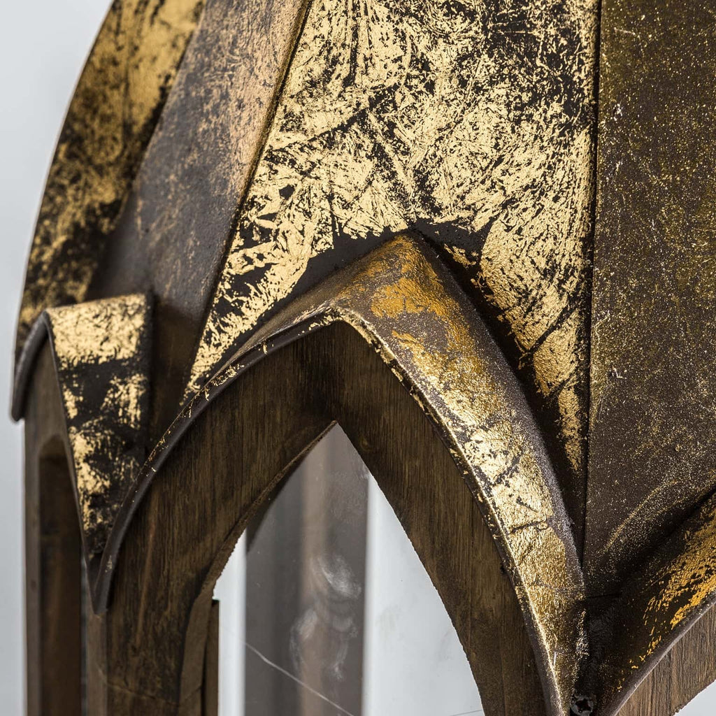 Grosse Laterne in Gold aus Tannenholz und Stahl - Maison Oudh