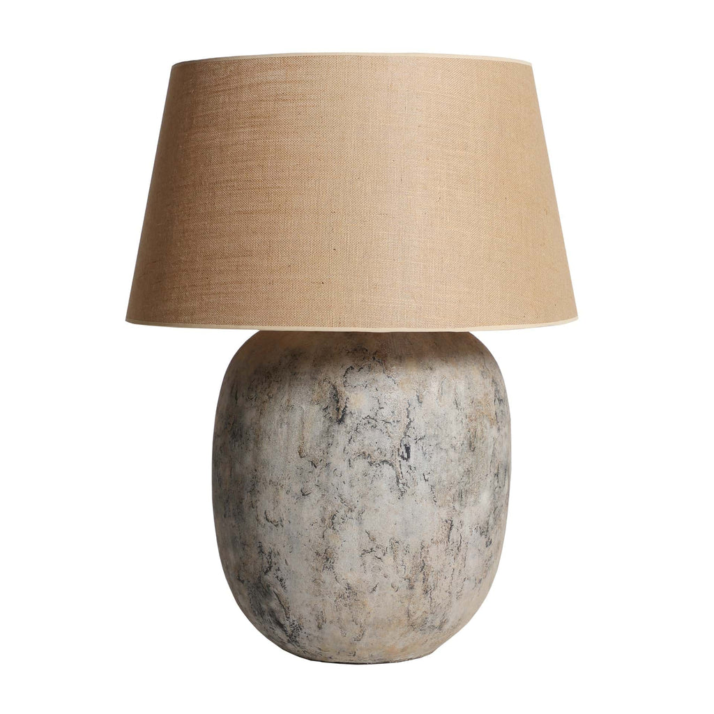 Provence Tischlampe aus grauem Beton und Jute

